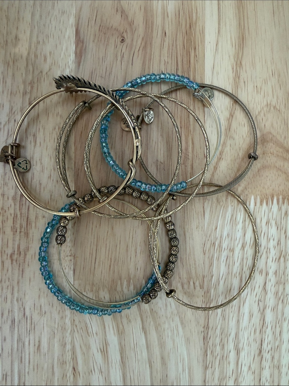 Alex and Ani Gold-Tone Bracelet Set with Aqua Beads